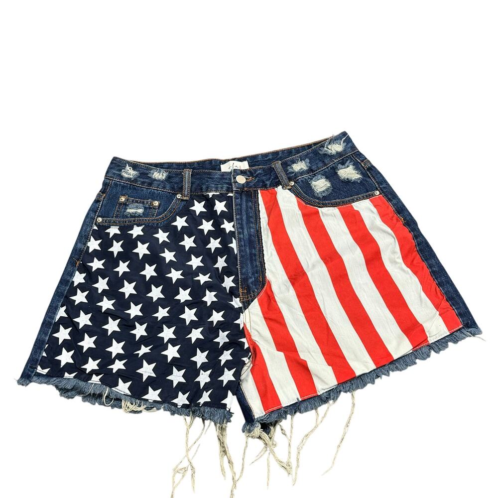 WLM Boutique American Flag Super High Waisted Denim Shorts Size  XL